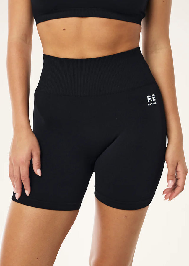 PE NATION - Restore Seamless 5 Bike Short - Black-Leggings-PE Nation-S-UPTOWN LOCAL