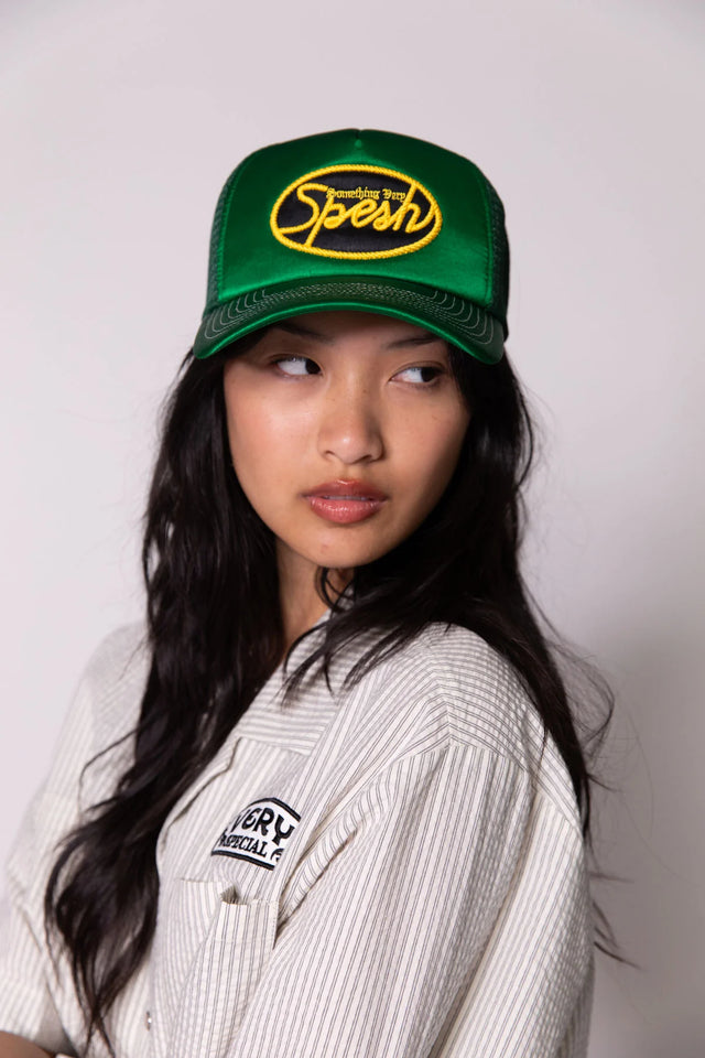 SOMETHING VERY SPECIAL - Green Satin Spesh Trucker-Hats-Something Very Special-UPTOWN LOCAL