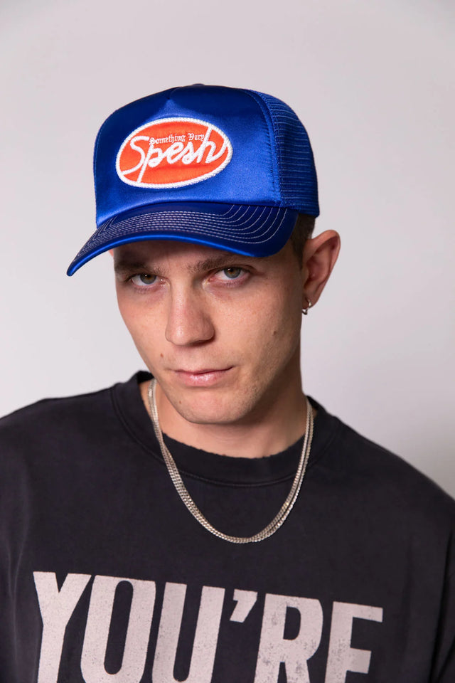 SOMETHING VERY SPECIAL - Royal Blue Satin Spesh Trucker-Hats-Something Very Special-UPTOWN LOCAL