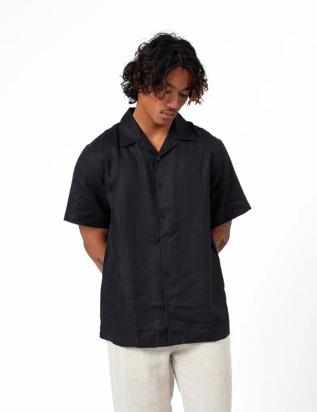 MR SIMPLE - Cuban Linen SS Shirt - Black-Shirts-Mr. Simple-S-UPTOWN LOCAL
