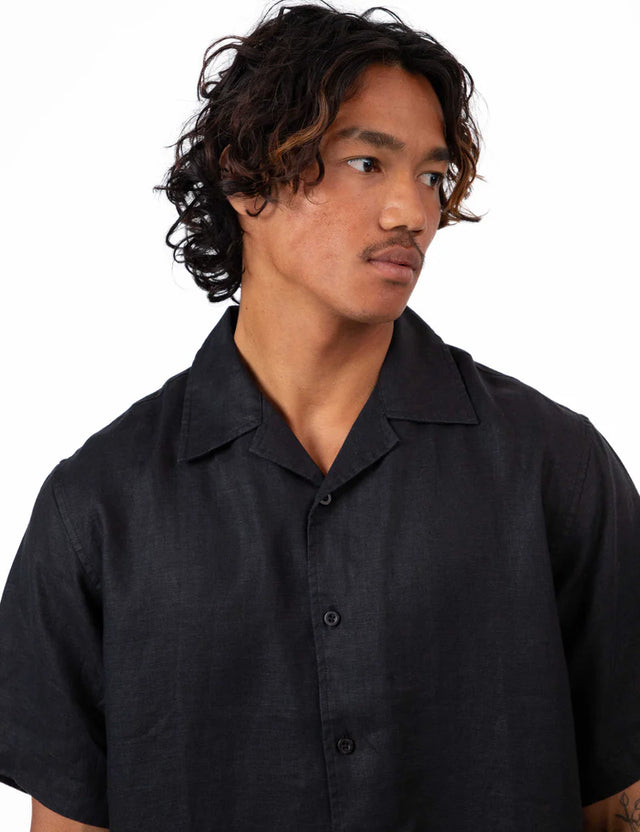 MR SIMPLE - Cuban Linen SS Shirt - Black-Shirts-Mr. Simple-S-UPTOWN LOCAL