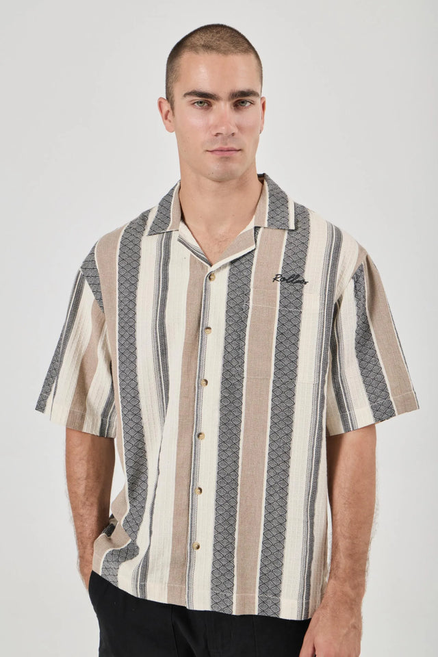 ROLLAS - Headway Bowler Shirt - Beige Stripe-Shirts & Tops-Rolla's-S-UPTOWN LOCAL