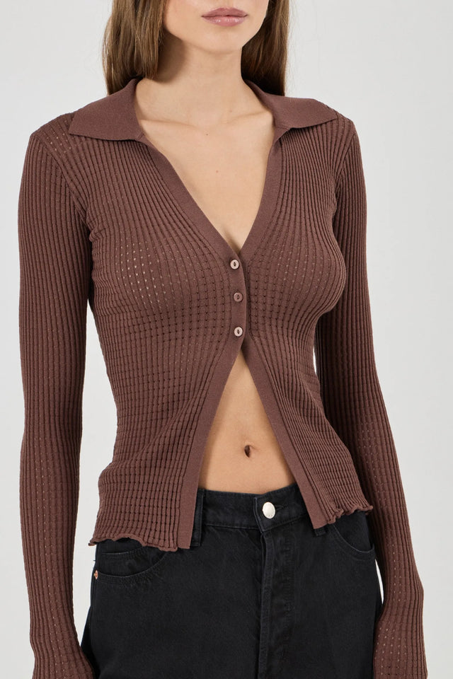 ROLLAS - Juno Knitted Shirt - Espresso-Shirts & Tops-Rolla's-6/XS-UPTOWN LOCAL