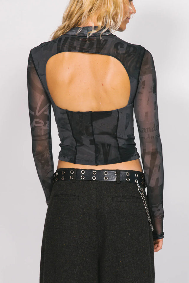 SOMETHING VERY SPECIAL - Graffiti Cut-Out Mesh Long Sleeve Top - Black-Tops-Something Very Special-XS-UPTOWN LOCAL