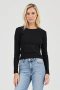 ROLLAS - Pointelle Classic Long Sleeve Top - Black-tops-Rolla's-6/XS-UPTOWN LOCAL