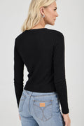 ROLLAS - Pointelle Classic Long Sleeve Top - Black-tops-Rolla's-6/XS-UPTOWN LOCAL