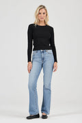 ROLLAS - Pointelle Classic Long Sleeve Top - Black-tops-Rolla's-6/XS-UPTOWN LOCAL