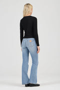 ROLLAS - Pointelle Classic Long Sleeve Top - Black-tops-Rolla's-6/XS-UPTOWN LOCAL