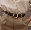 STATUS ANXIETY - Falling Quite Belt - Choc Nappa / Gold-Belts-Status Anxiety-S/M-UPTOWN LOCAL