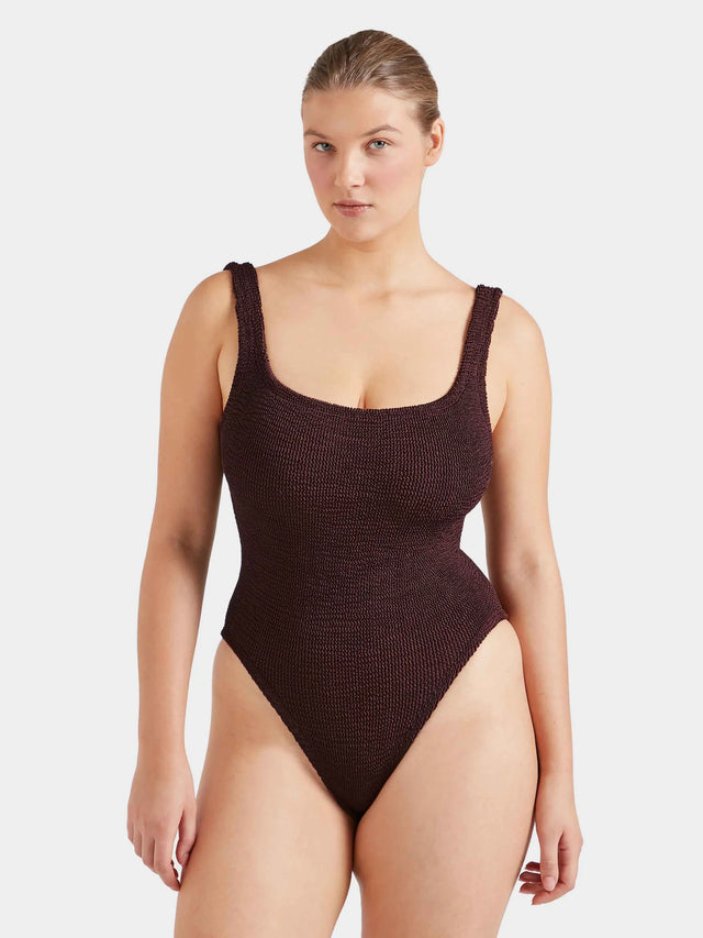 HUNZA G - Square Neck Swimsuit - Metallic Chocolate-Swimwear-Hunza G-UPTOWN LOCAL