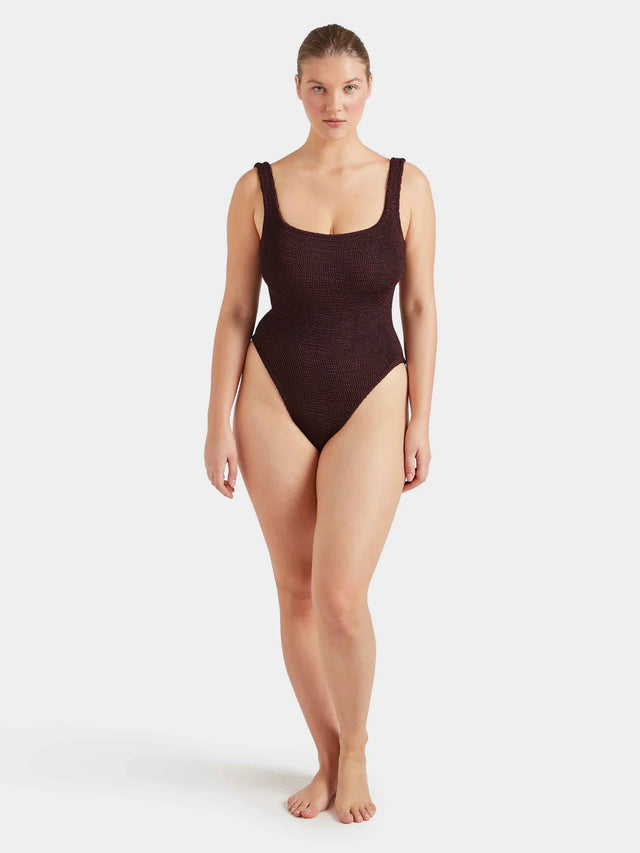 HUNZA G - Square Neck Swimsuit - Metallic Chocolate-Swimwear-Hunza G-UPTOWN LOCAL