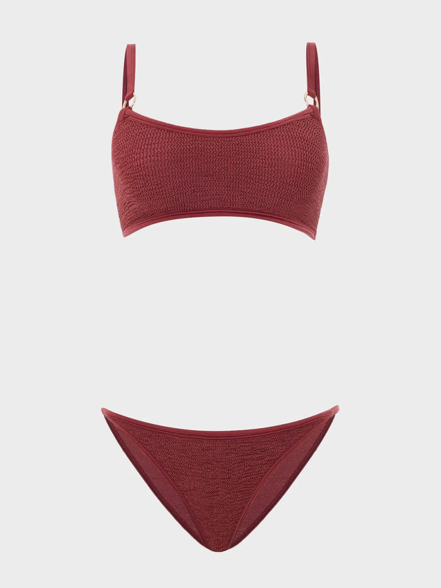HUNZA G - Iris Bikini With Gold Hoops - Metallic Rosewood-Swimwear-Hunza G-UPTOWN LOCAL