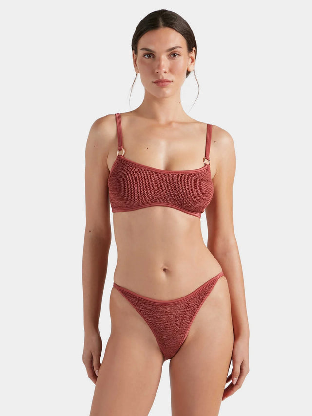 HUNZA G - Iris Bikini With Gold Hoops - Metallic Rosewood-Swimwear-Hunza G-UPTOWN LOCAL