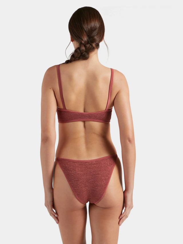 HUNZA G - Iris Bikini With Gold Hoops - Metallic Rosewood-Swimwear-Hunza G-UPTOWN LOCAL