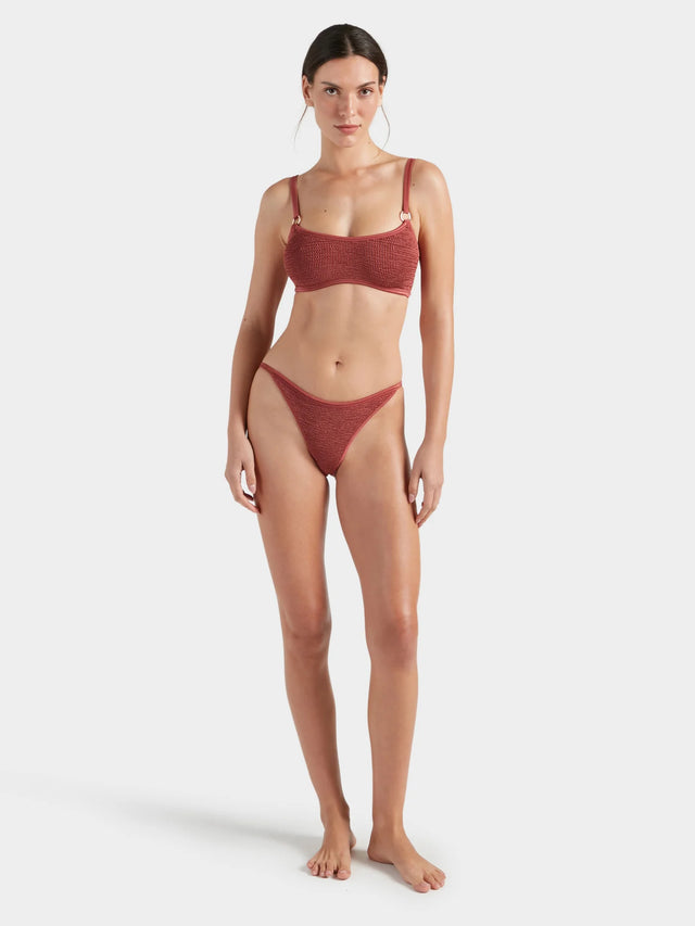HUNZA G - Iris Bikini With Gold Hoops - Metallic Rosewood-Swimwear-Hunza G-UPTOWN LOCAL