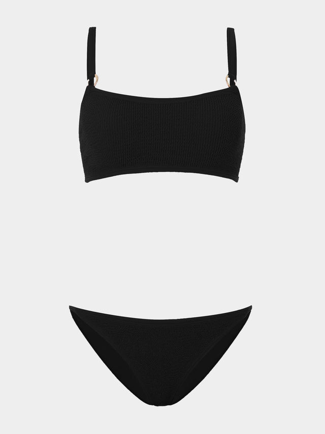 HUNZA G - Iris Bikini With Gold Hoops - Black-Swimwear-Hunza G-UPTOWN LOCAL
