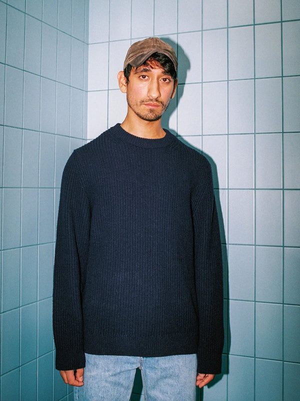 NUDIE JEANS - August Rib Cotton Jumper - Navy-Sweaters-Nudie Jeans-S-UPTOWN LOCAL