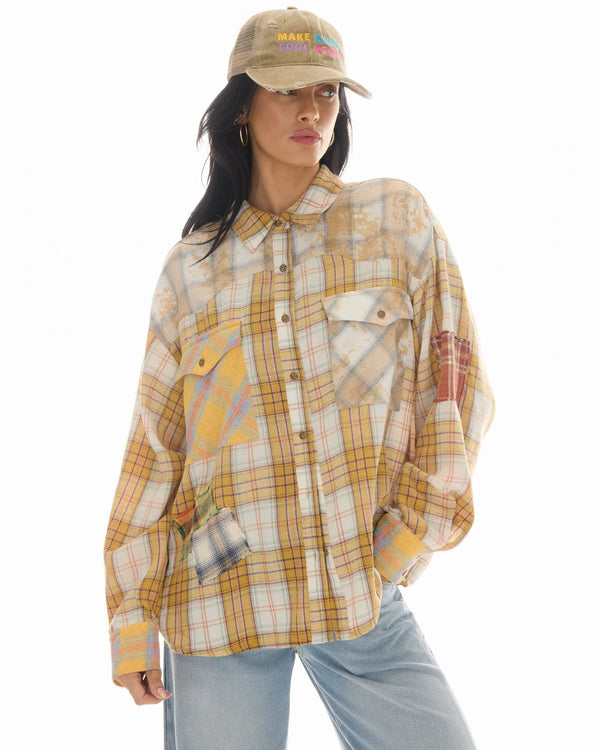 THE TALES - Patched Up Yellow Flannel Western Shirt-Shirts-The Tales-UPTOWN LOCAL