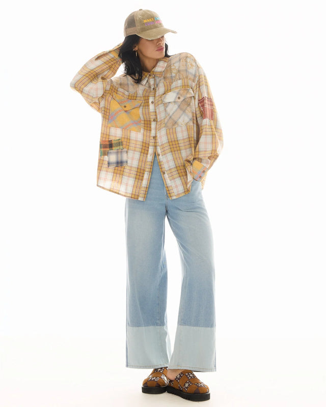 THE TALES - Patched Up Yellow Flannel Western Shirt-Shirts-The Tales-UPTOWN LOCAL