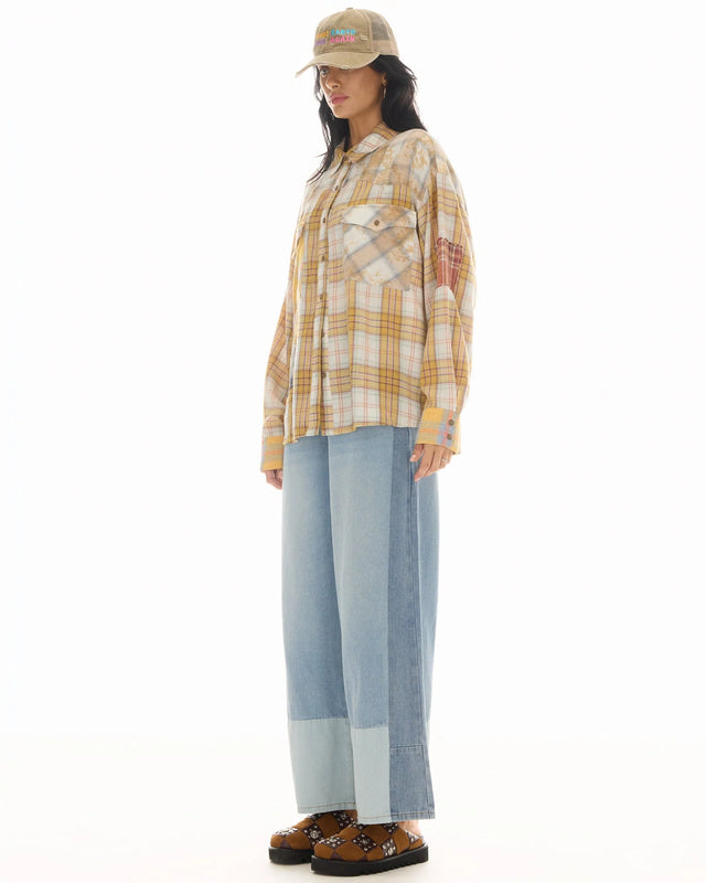 THE TALES - Patched Up Yellow Flannel Western Shirt-Shirts-The Tales-UPTOWN LOCAL
