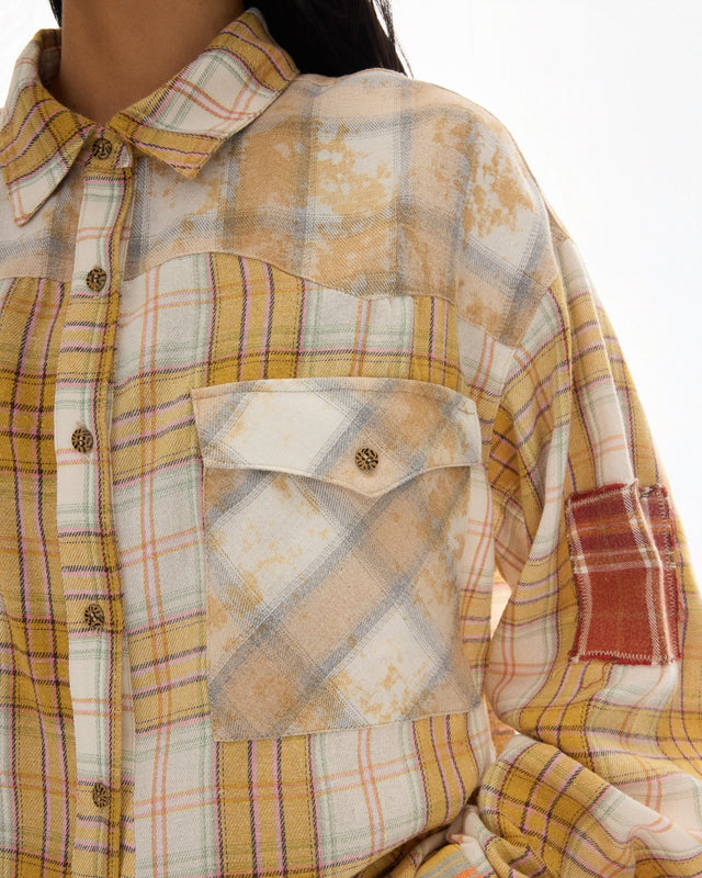 THE TALES - Patched Up Yellow Flannel Western Shirt-Shirts-The Tales-UPTOWN LOCAL