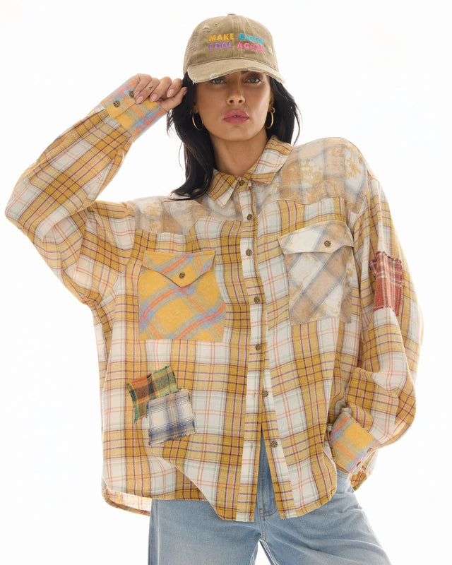 THE TALES - Patched Up Yellow Flannel Western Shirt-Shirts-The Tales-UPTOWN LOCAL
