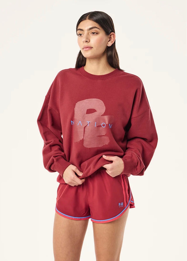 PE NATION - Tidal Oversized Sweat - Cherry Red