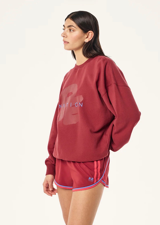 PE NATION - Tidal Oversized Sweat - Cherry Red