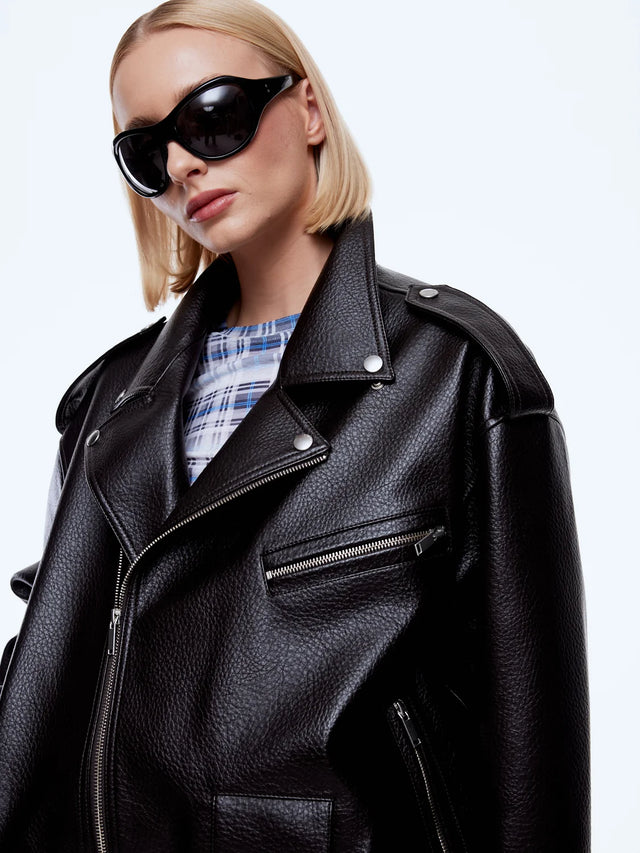 ENA PELLY - Faux Leather Biker Jacket - Brown