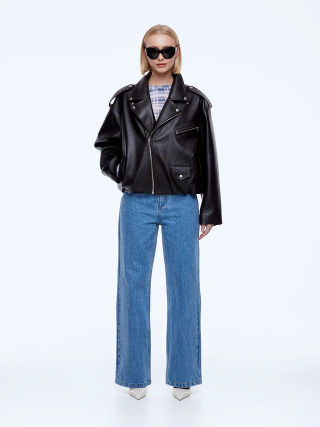 ENA PELLY - Faux Leather Biker Jacket - Brown