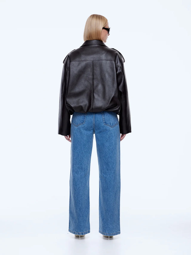 ENA PELLY - Faux Leather Biker Jacket - Brown