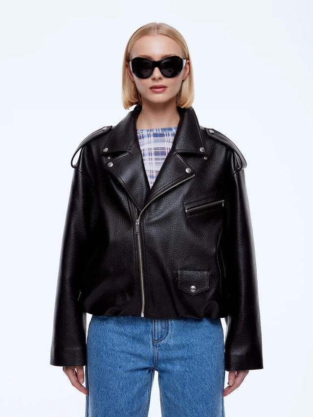 ENA PELLY - Faux Leather Biker Jacket - Brown