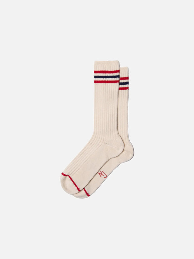NUDIE JEANS - Retro Tennis Socks - Off White / Red