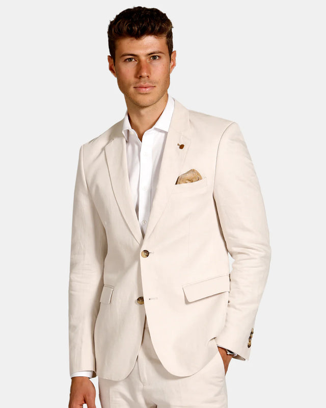 Essential Linen Blend Blazer - Oatmeal-Blazer-Brooksfield-38-UPTOWN LOCAL