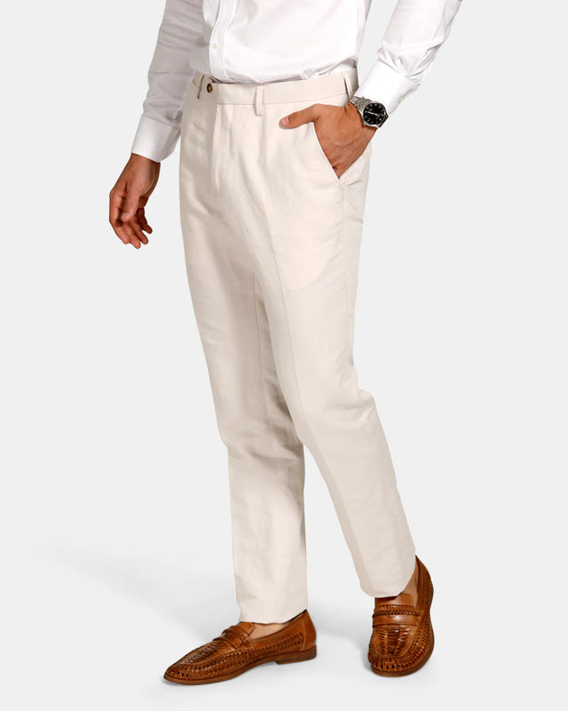 Essential Linen Blend Trouser - Oatmeal-trouser-Brooksfield-30-UPTOWN LOCAL