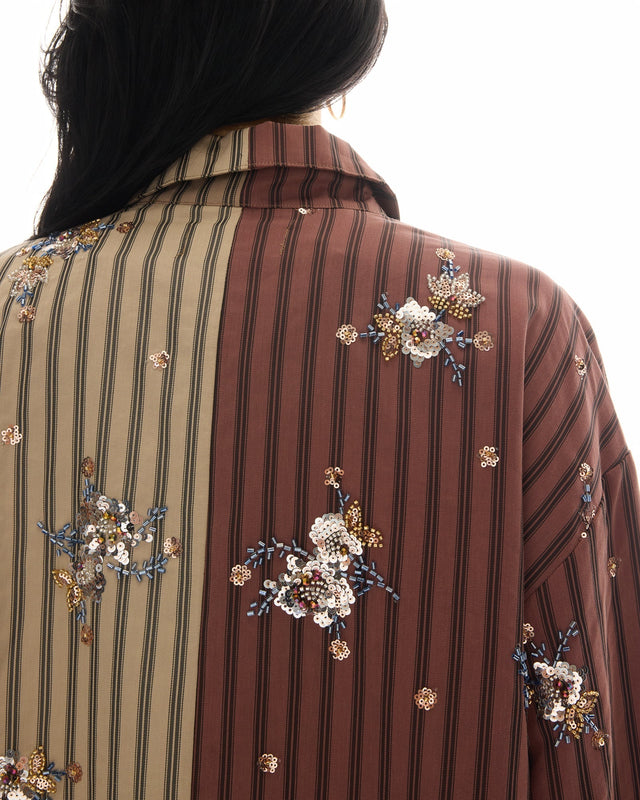 THE TALES - Embellished Half N Half Stripe Shirt