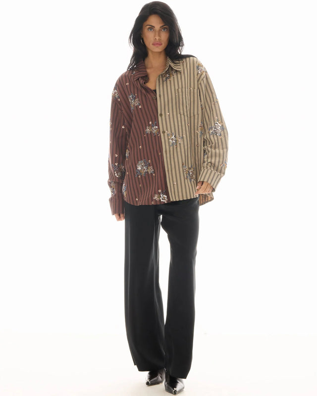 THE TALES - Embellished Half N Half Stripe Shirt