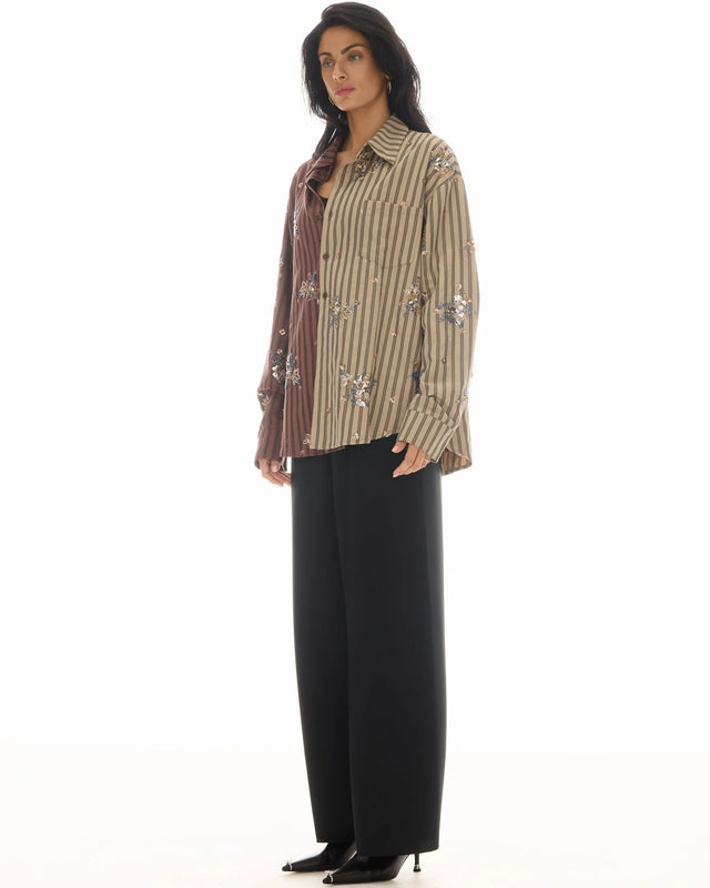 THE TALES - Embellished Half N Half Stripe Shirt