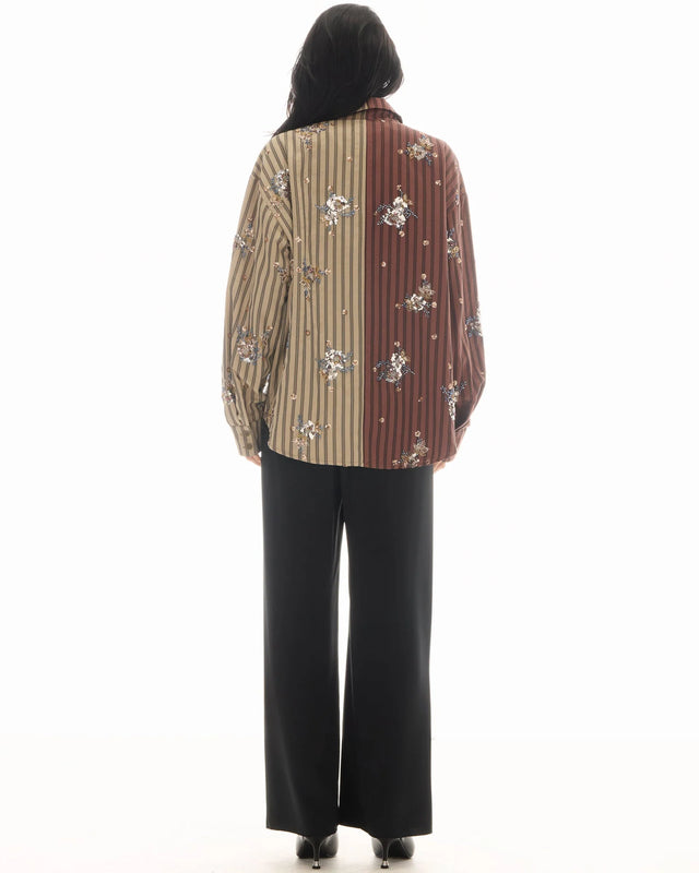 THE TALES - Embellished Half N Half Stripe Shirt