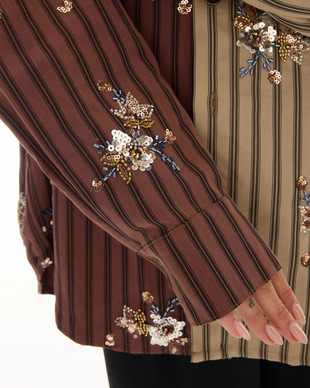 THE TALES - Embellished Half N Half Stripe Shirt