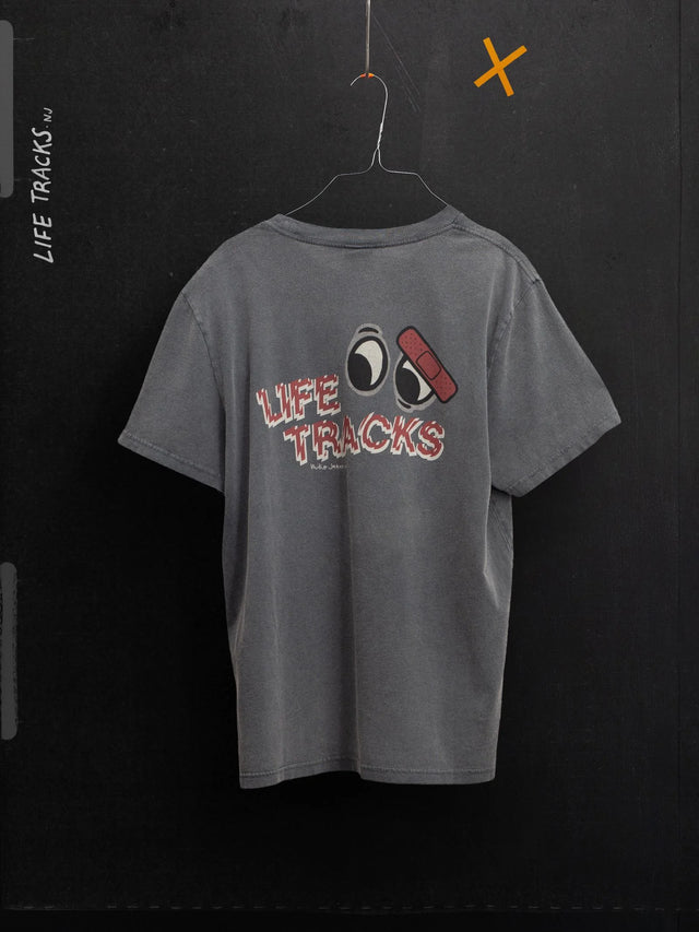 NUDIE JEANS - Roy T-Shirt Life Tracks I - Antracite-T-Shirts-Nudie Jeans-S-UPTOWN LOCAL