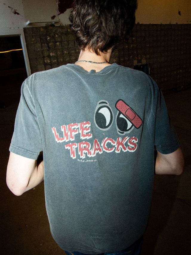 NUDIE JEANS - Roy T-Shirt Life Tracks I - Antracite-T-Shirts-Nudie Jeans-S-UPTOWN LOCAL