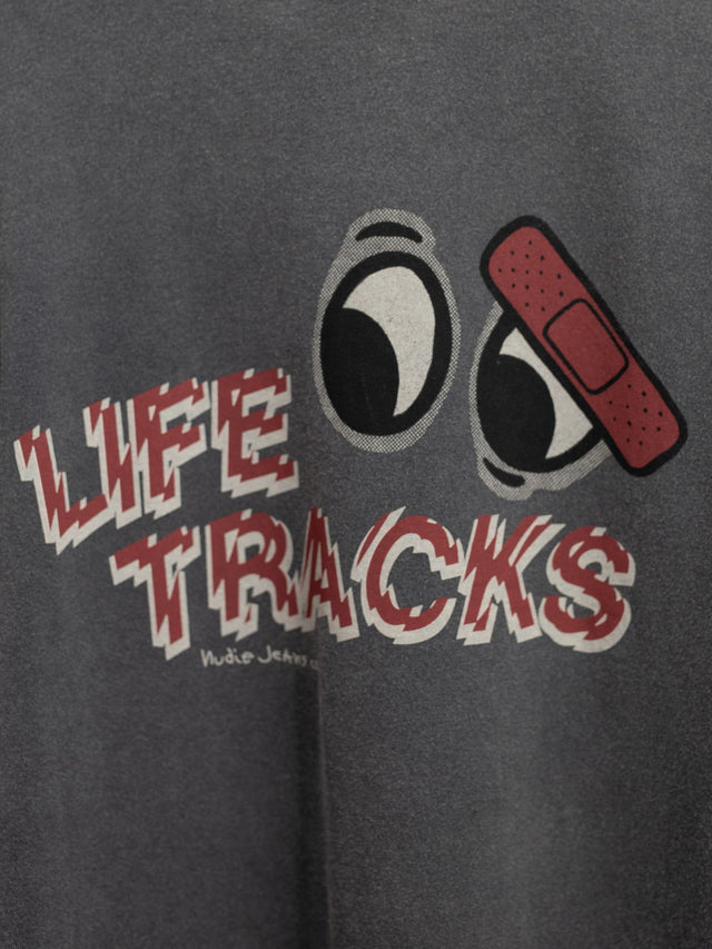 NUDIE JEANS - Roy T-Shirt Life Tracks I - Antracite-T-Shirts-Nudie Jeans-S-UPTOWN LOCAL