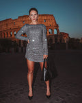 THE TALES - Ruched Silver Sequence Florence Dress-Dresses-The Tales-XS-UPTOWN LOCAL