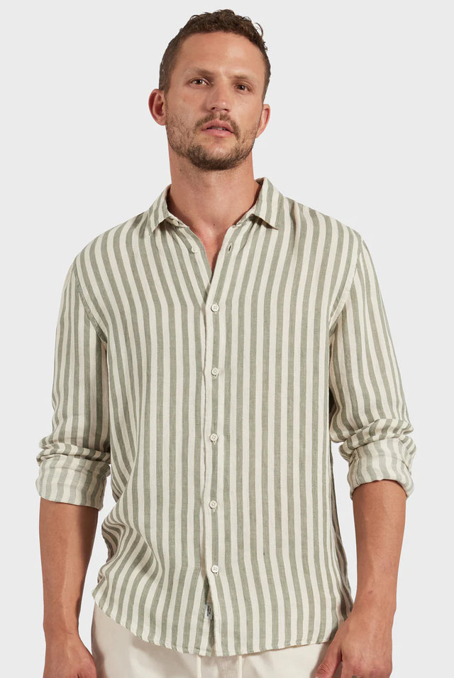 Farrelly Shirt - Jasper Green Stripe-Shirts-Academy Brand-S-UPTOWN LOCAL