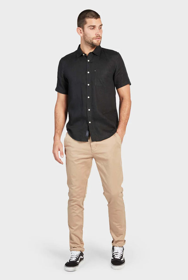 Hampton S/S Linen Shirt - Black-Shirts-Academy Brand-S-UPTOWN LOCAL