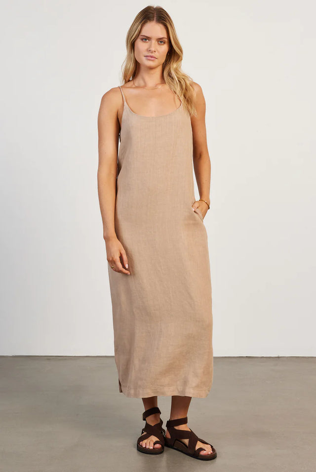 Essential Linen Slip Dress - Warm Sand-Dresses-Academy Brand Womens-XS-UPTOWN LOCAL