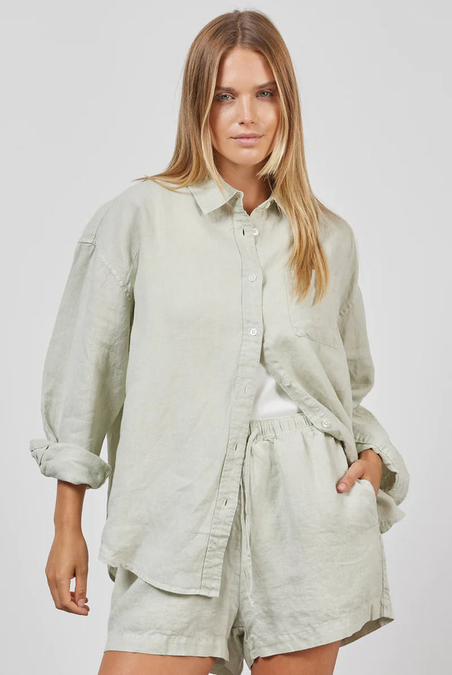 Womens Hampton Linen Shirt - Sage Green-Shirts-Academy Brand-XS-UPTOWN LOCAL