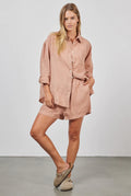 Womens Hampton Linen Shirt - Peach-Shirts-Academy Brand-XS-UPTOWN LOCAL