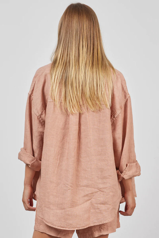 Womens Hampton Linen Shirt - Peach-Shirts-Academy Brand-XS-UPTOWN LOCAL